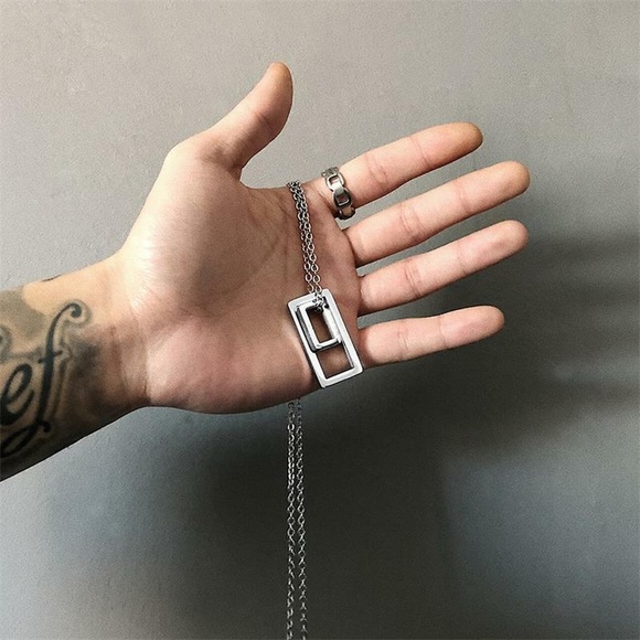 Unisex Stainless Steel Geometric Pendant Necklace - Picture 4 of 6